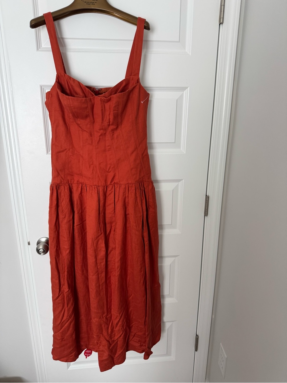 NICHOLAS Rust Orange Midi Dress with Sweetheart Neckline - Picture 2 of 9